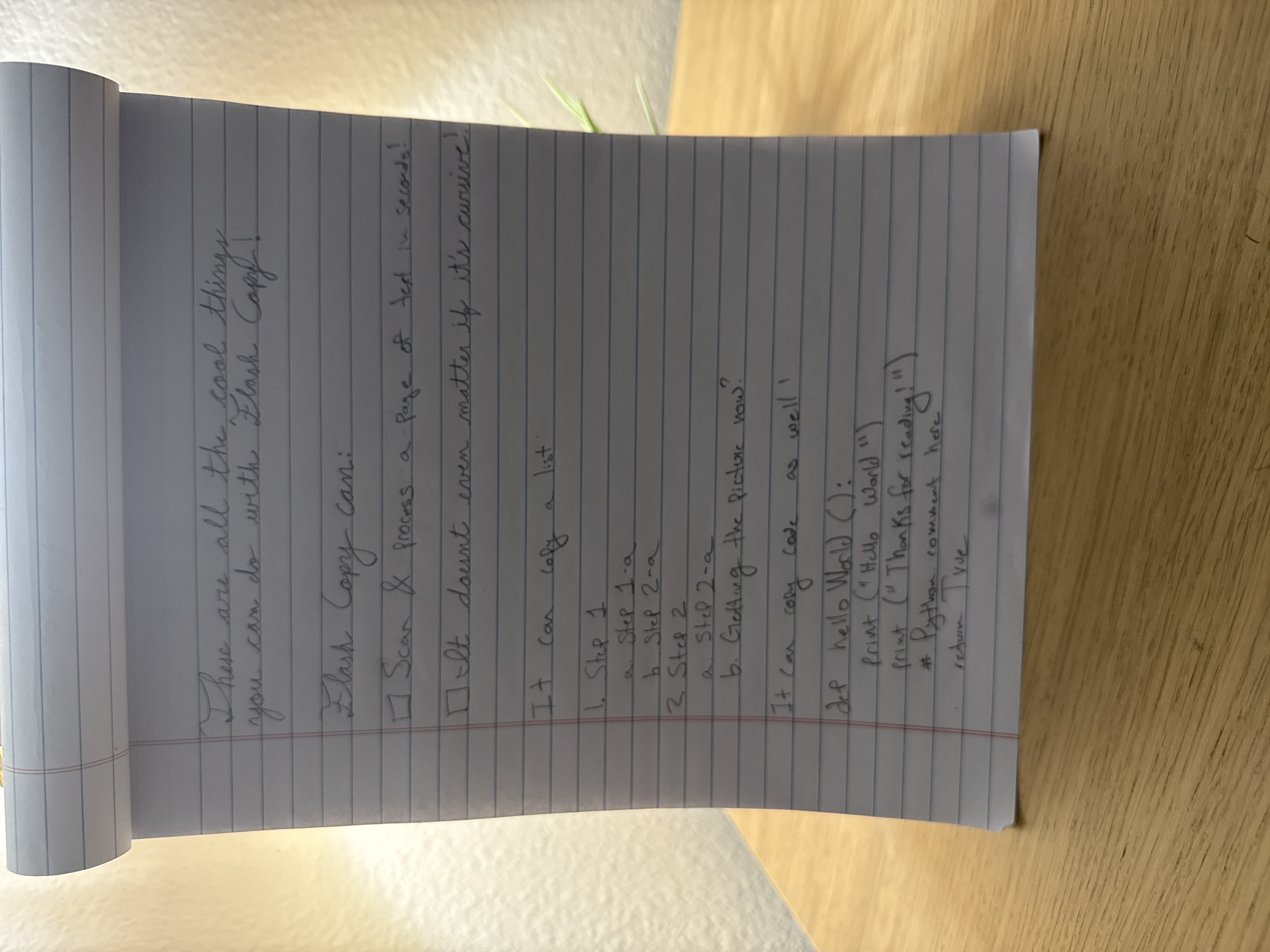 Handwritten notes on notepad